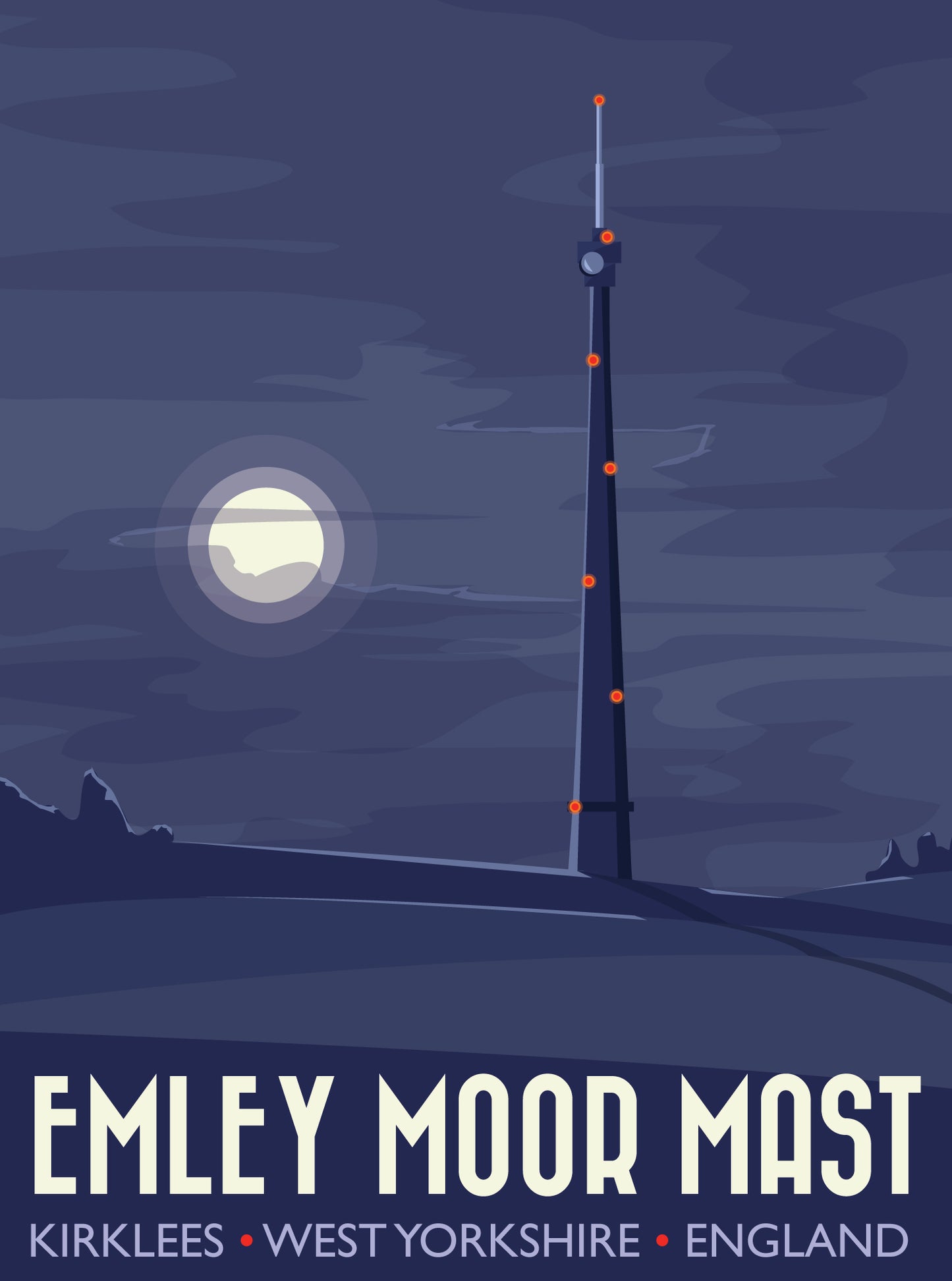 Emley Moor Mast Night Travel Poster