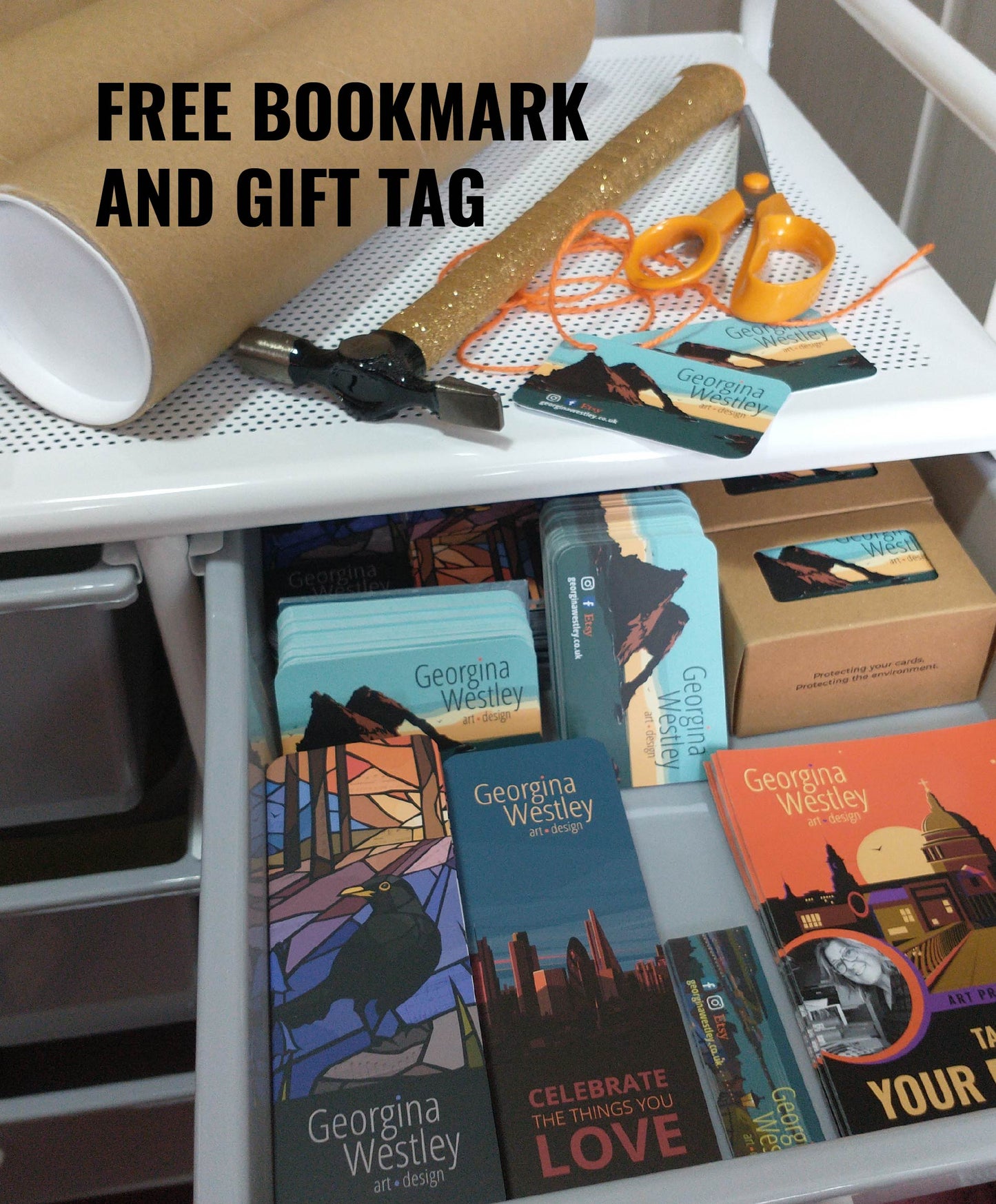 Every order comes with a free bookmark and a gift tag.