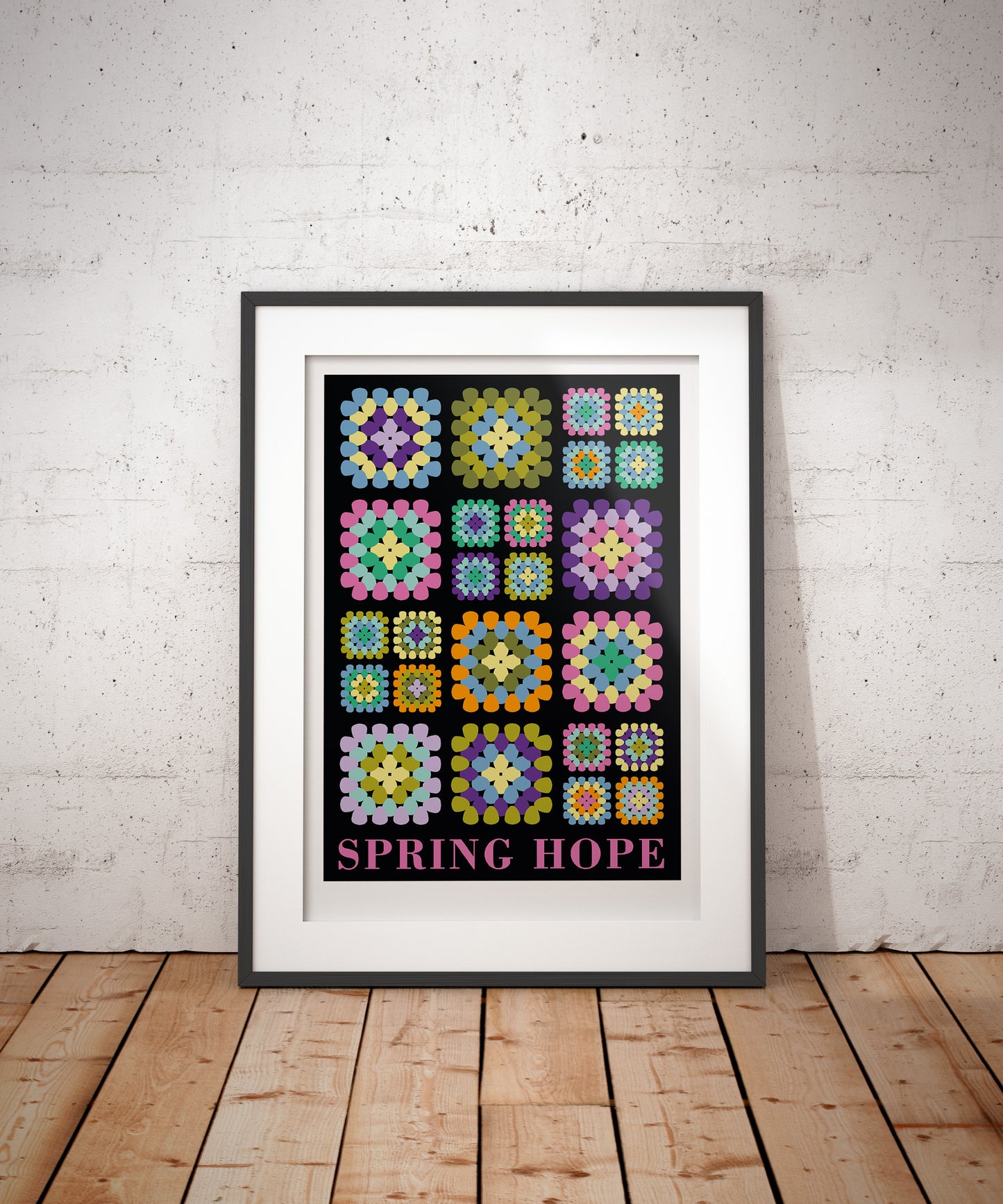 Home Sweet Home Crochet Granny Squares Art Print