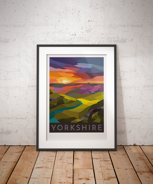 Yorkshire Travel Poster art by Georgina Westley shown in frame