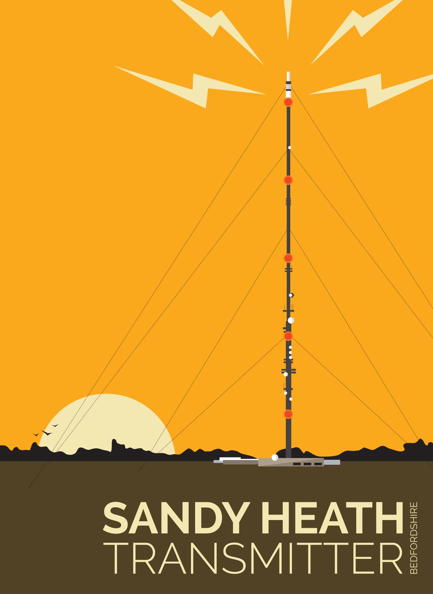 Sandy Heath Transmitter Sunset Travel Poster