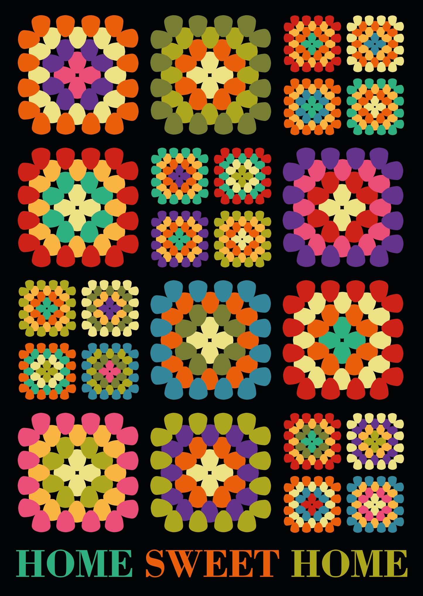 Home Sweet Home Crochet Granny Squares Art Print