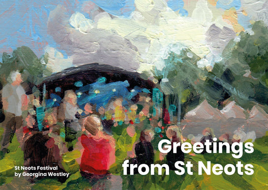 An impressionistic painting of St Neots Festival in 2024 by artist Georgina Westley