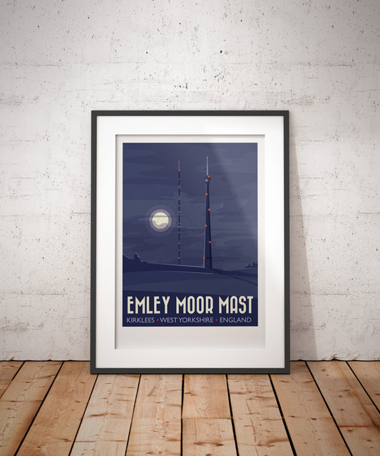 Emley Moor Mast and Temporary Mast - Night Travel Poster