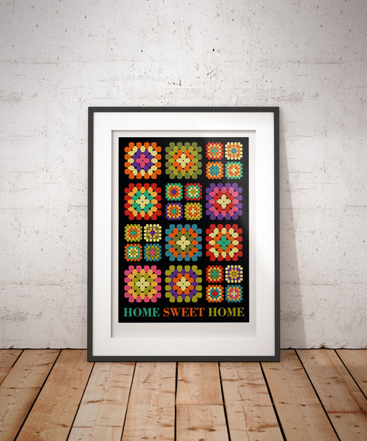 Home Sweet Home Crochet Granny Squares Art Print