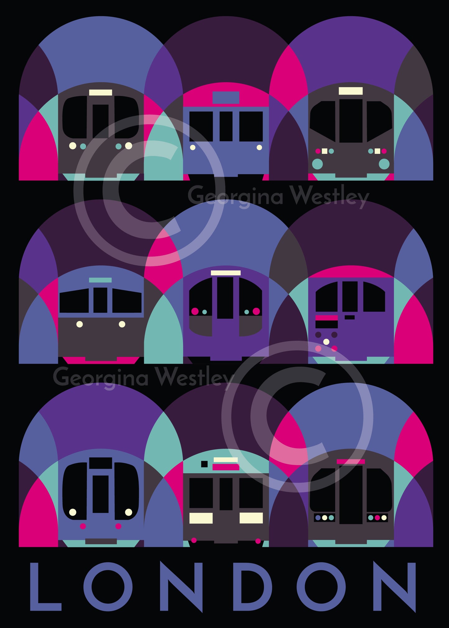 London Underground Art Print (Elizabeth Purple Colourway)