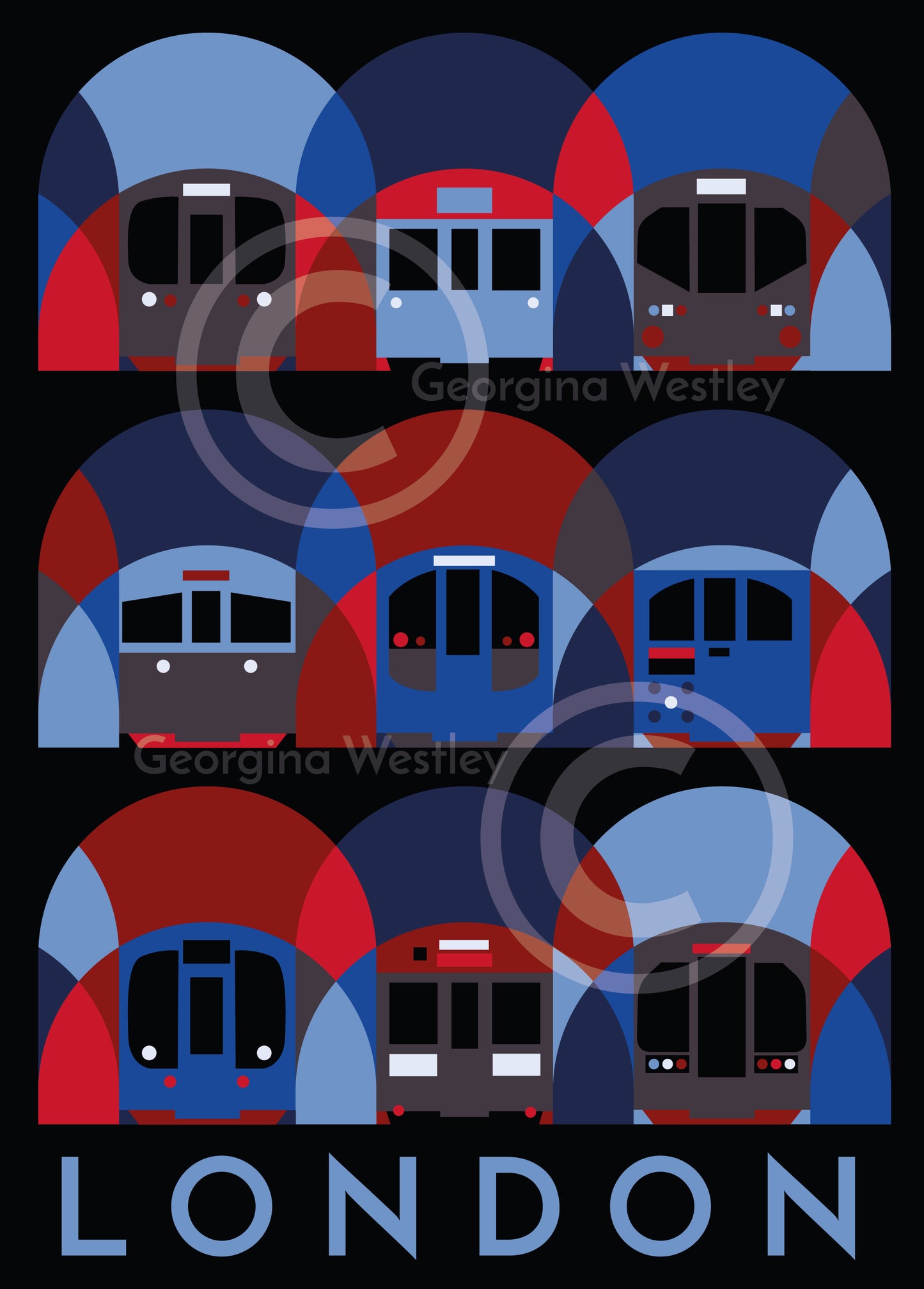 London Underground Art Print (Piccadilly Blues Colourway)