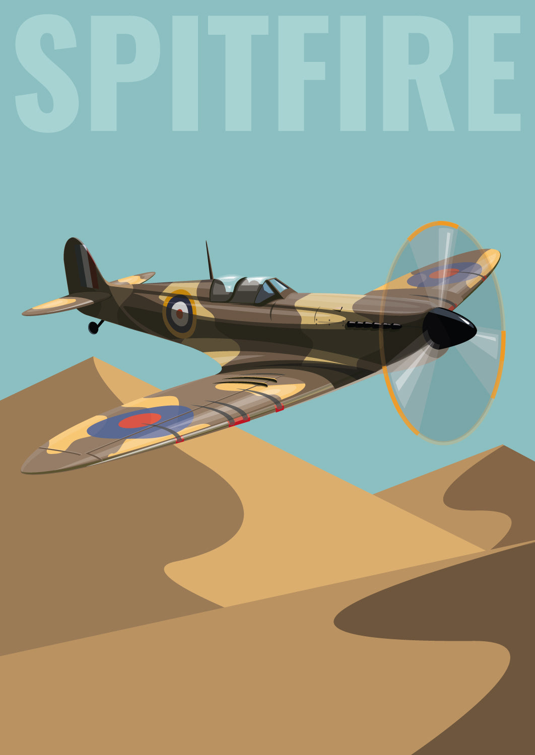 Spitfire Over Desert Middle East Art Print