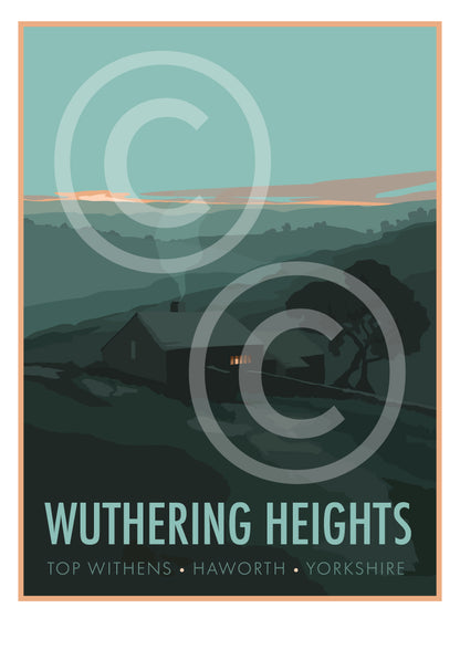 Poster of 'Wuthering Heights' with a silhouette of a house and mountains, featuring the copyright symbol.