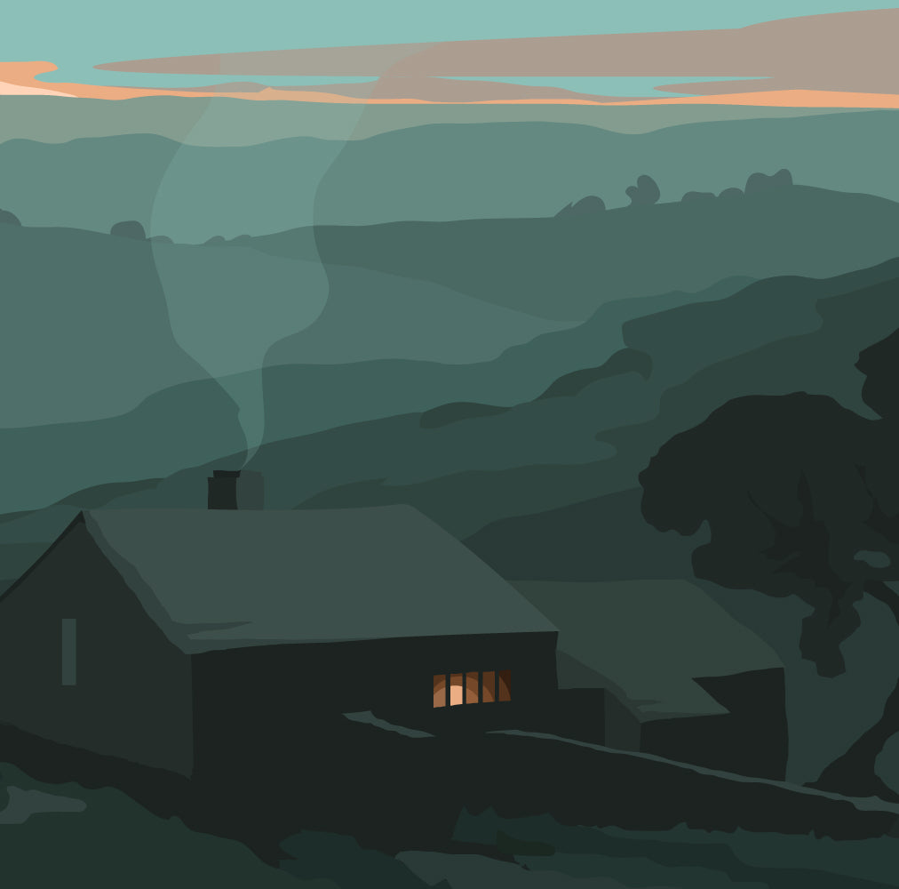 Close up detail of vibrant colours and texture on Wuthering Heights Haworth travel poster by Georgina Westley.