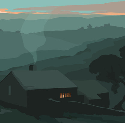 Close up detail of vibrant colours and texture on Wuthering Heights Haworth travel poster by Georgina Westley.